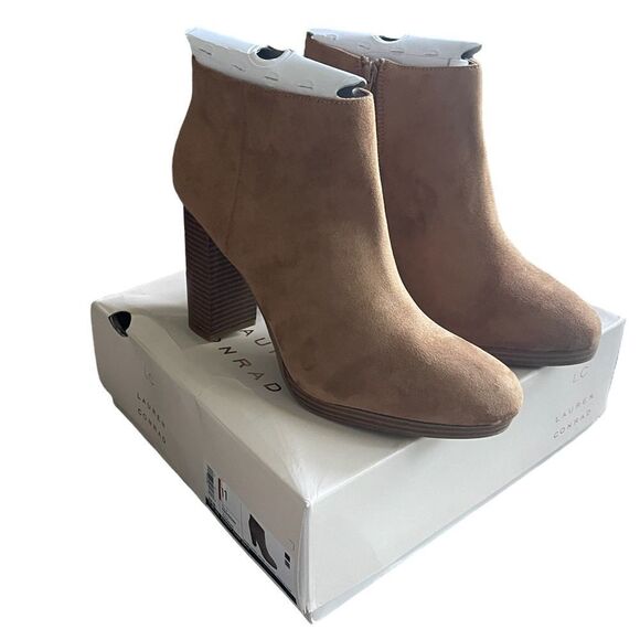 LC Lauren Conrad Addisonn Women's Block Heel Ankle Boots cognac - Picture 3 of 5